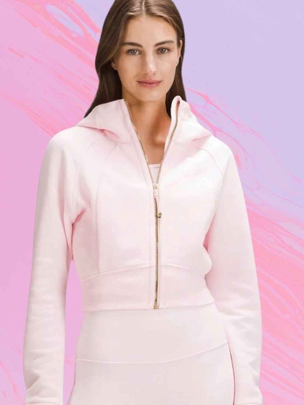 Lululemon pink cropped scuba gold zipper size xs/s